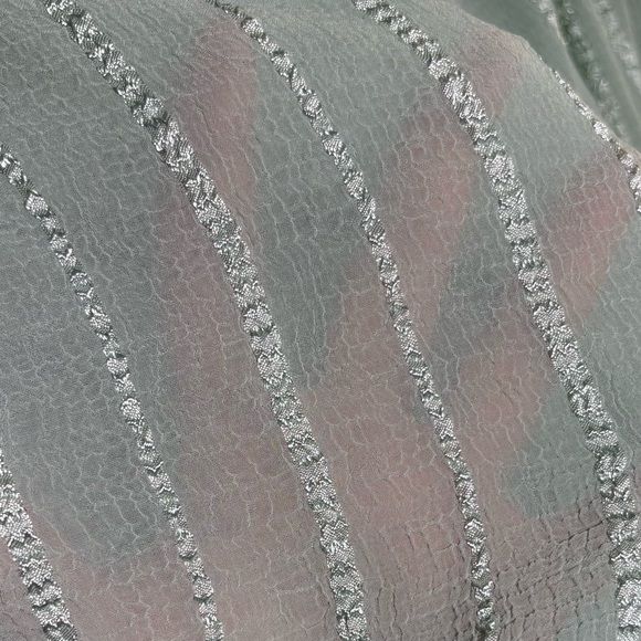 Smocked semi sheer crop top women’s L puffed sleeve ruffle ribbon feminine green - Picture 4 of 9